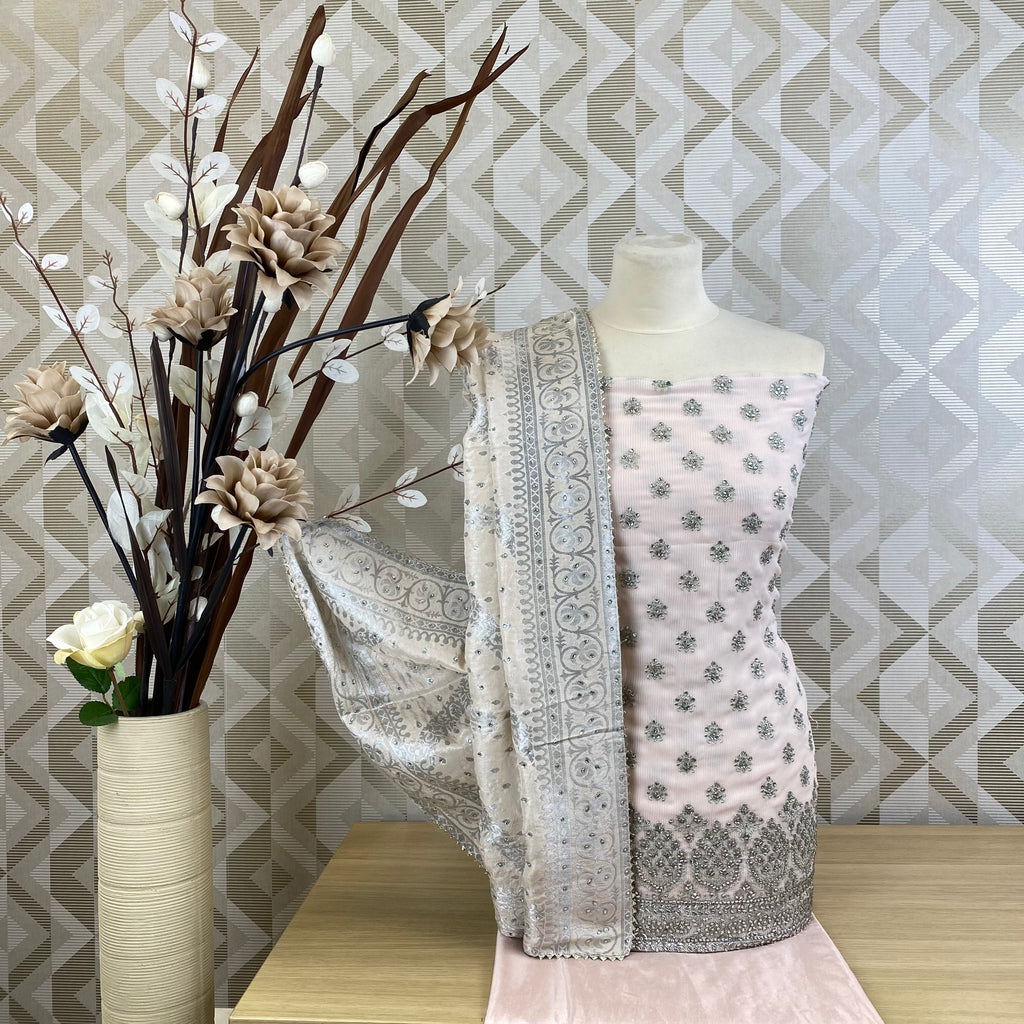 Unstitched Soft Chinnon Embroidered Suit (D23)