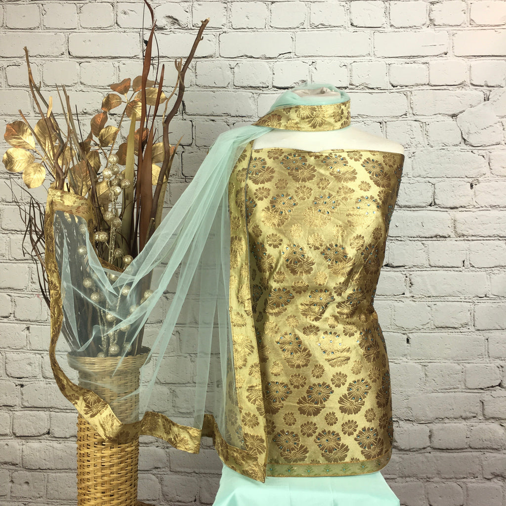 Faux Benarsi Suit with Subtle Contrast Stonework