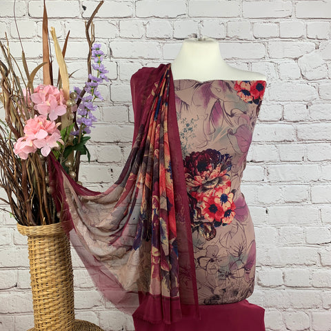 Floral Crepe Print Suit (A62)