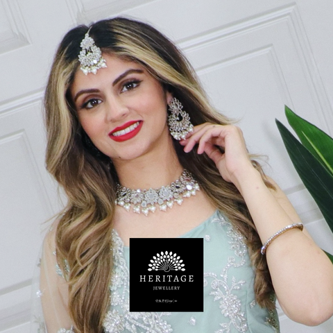 Diamond Cluster Rani Haar Set with 3 Pearl Tiers