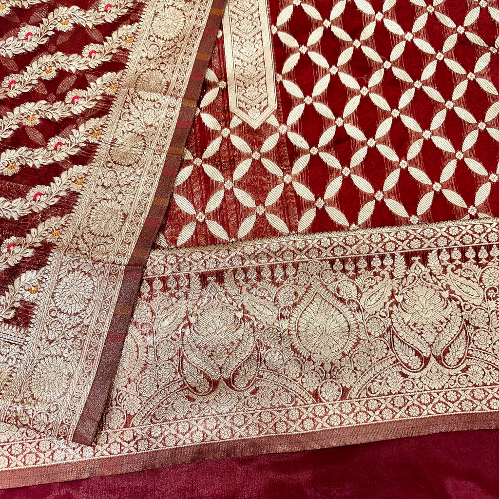 Faux Benarsi Lattice Silk Suit