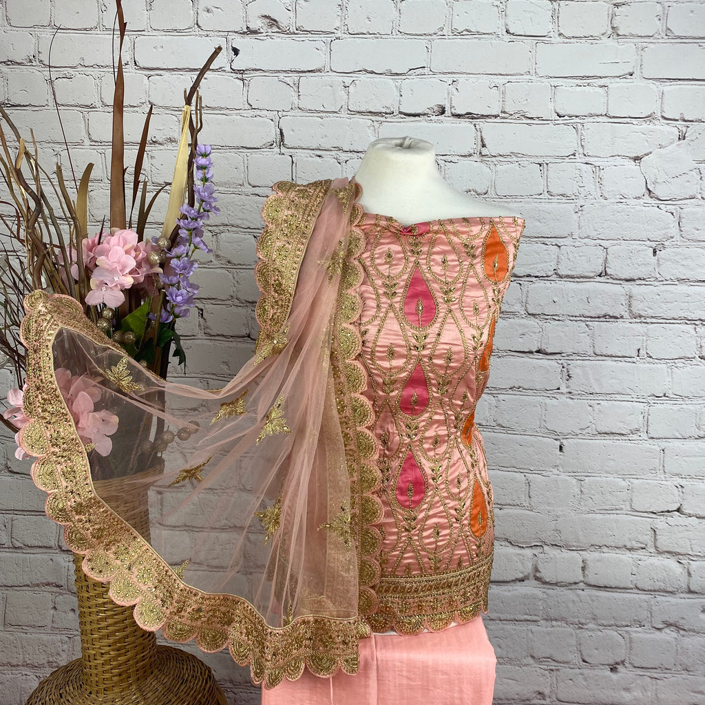Faux Soft Silk Embroidered Suit (A32)