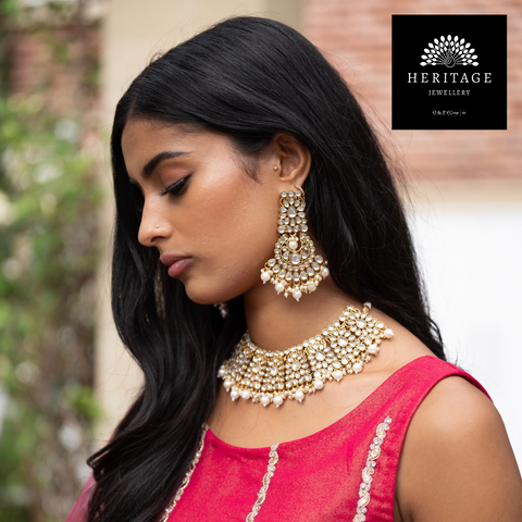 2 Piece Antique Gold Tikka & Earrings Set