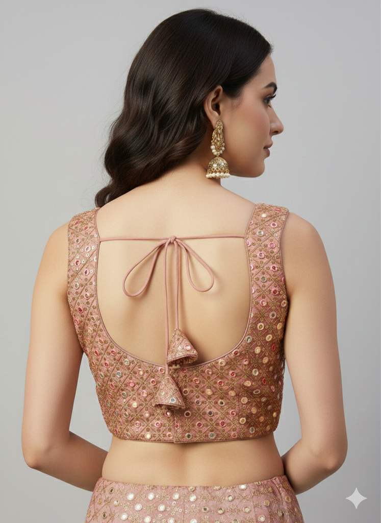 PEACH PINK| GEORGETTE | MIRROR WORK BLOUSE