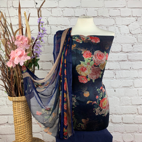 Floral Crepe Print Suit (A62)