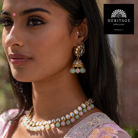 2 Piece Antique Gold Tikka & Earrings Set