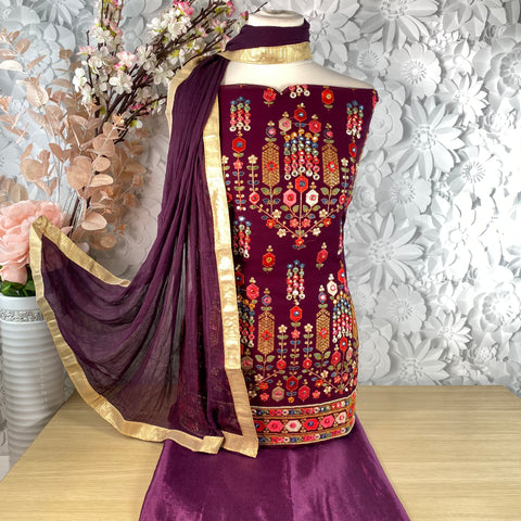Unstitched Soft Floral Faux Benarsi Silk Suit (A11)