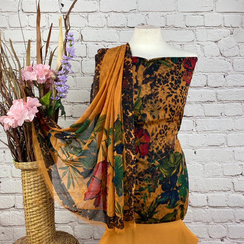 Floral Crepe Print Suit