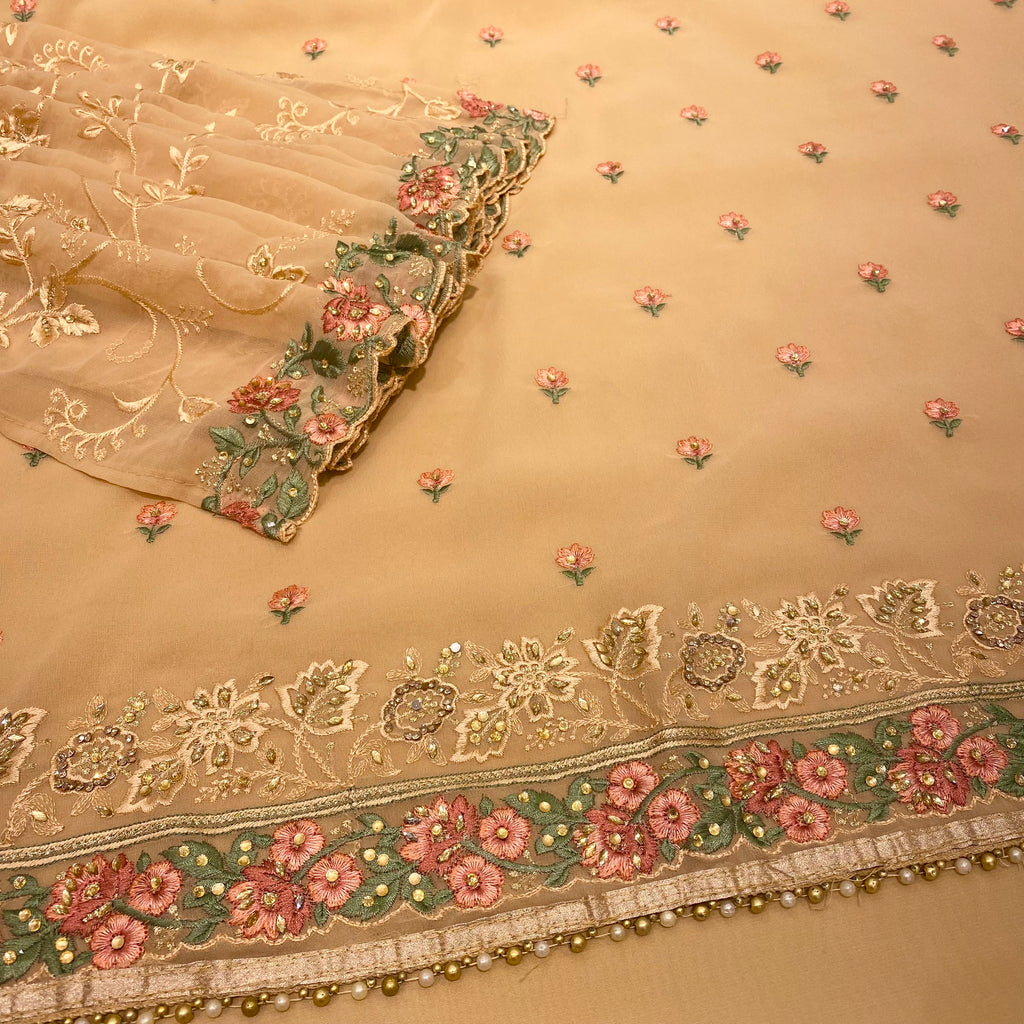 Georgette Suit with Floral Threadwork Embroidery