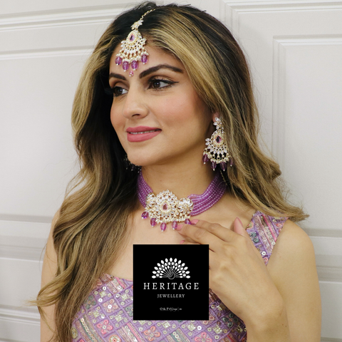 2 Piece Antique Gold Tikka & Earrings Set