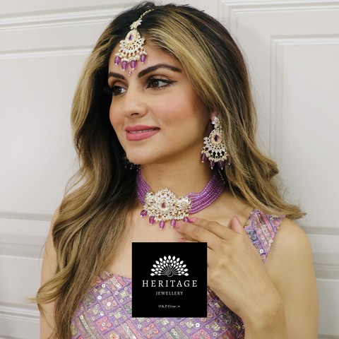 Diamond Cluster Rani Haar Set with 3 Pearl Tiers