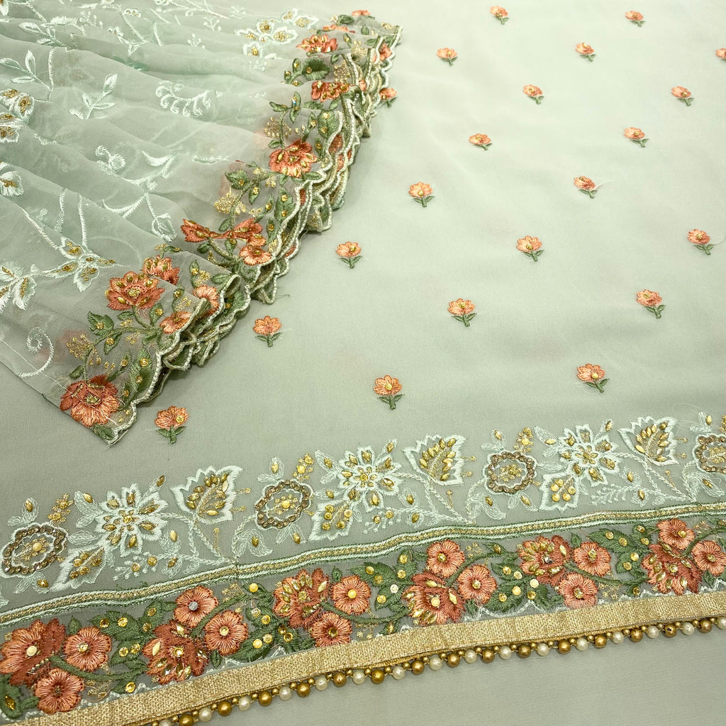 Georgette Suit with Floral Threadwork Embroidery