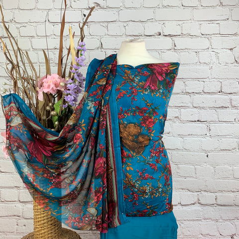 Floral Digital Crepe Print Suit