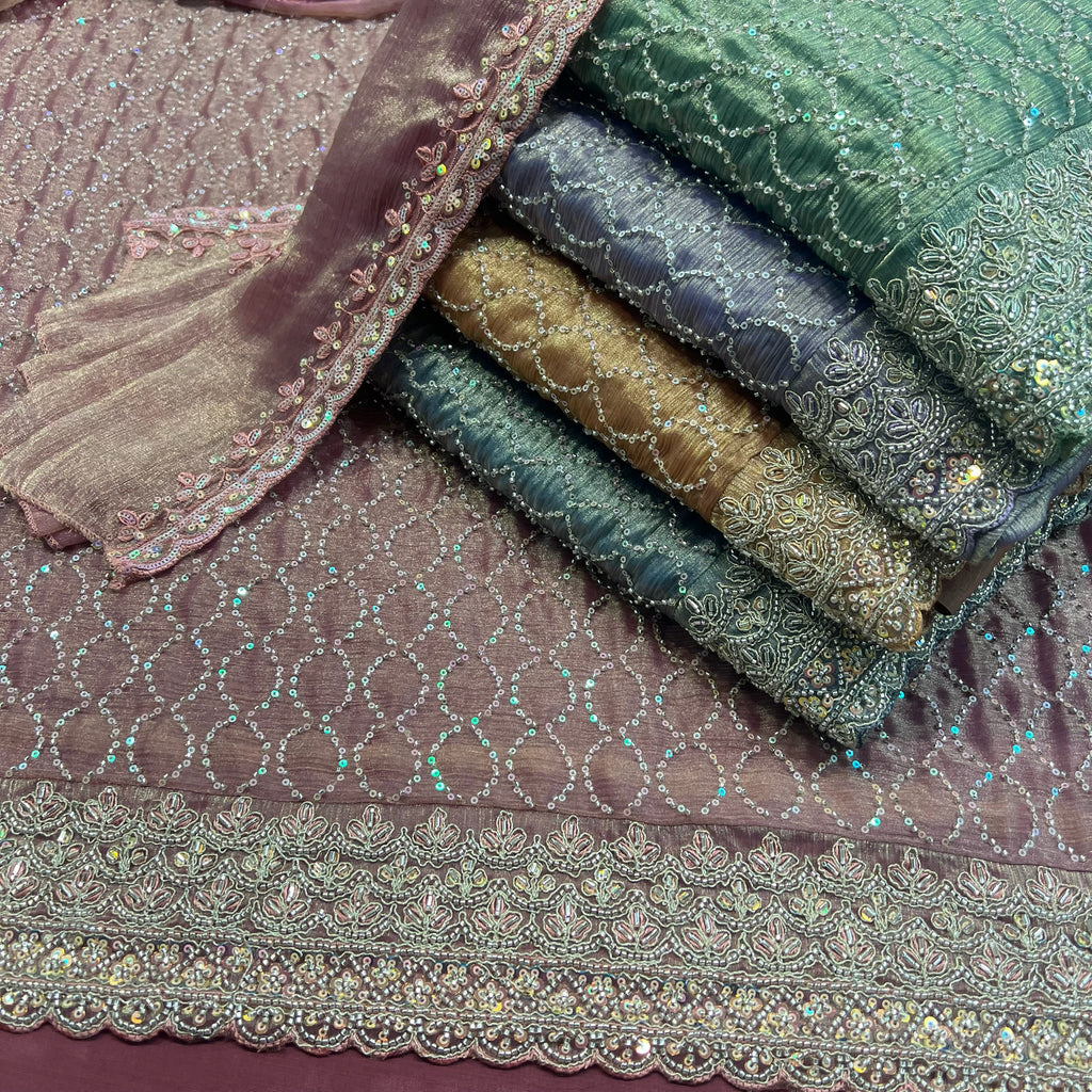 Unstitched Soft Faux Shimmer Silk Suit
