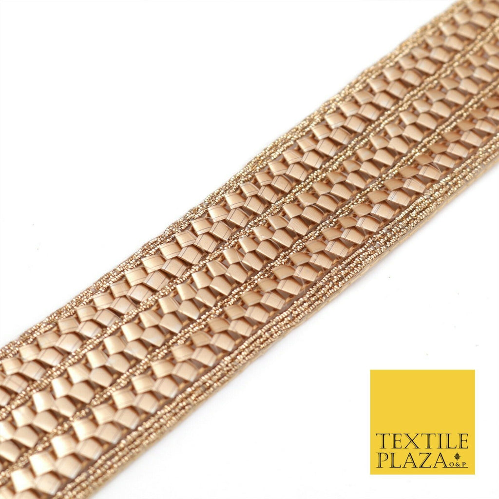 Rose Gold Triple Metal Crush Trimming Border Ribbon Indian Ethnic Trim X287