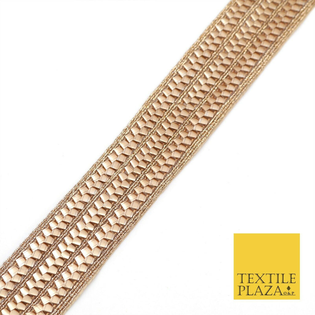Rose Gold Triple Metal Crush Trimming Border Ribbon Indian Ethnic Trim X287