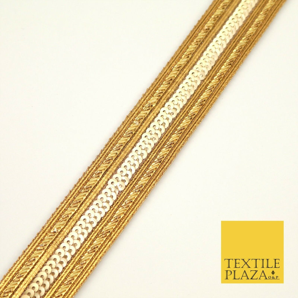 Antique Gold Double Rope Sequin Trimming Border Ribbon Indian Ethnic Trim X291