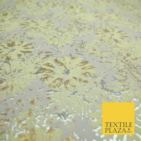 Luxury Ivory Metallic Gold Carnation Textured Brocade Jacquard Dress Fabric 1876