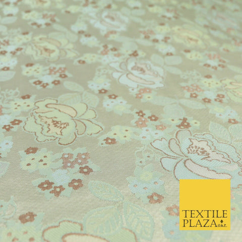 Luxury Ivory Metallic Gold Carnation Textured Brocade Jacquard Dress Fabric 1876