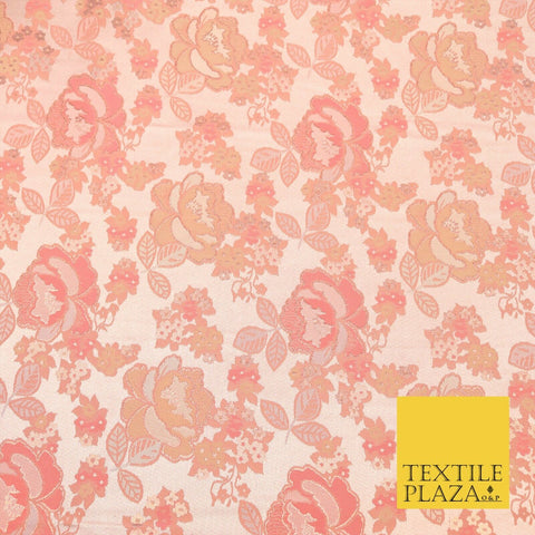 Luxury Ivory Metallic Gold Carnation Textured Brocade Jacquard Dress Fabric 1876