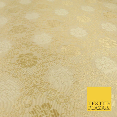 Luxury Ivory Metallic Gold Carnation Textured Brocade Jacquard Dress Fabric 1876