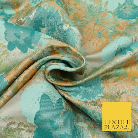 Luxury Ivory Metallic Gold Carnation Textured Brocade Jacquard Dress Fabric 1876