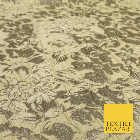 Luxury Ivory Metallic Gold Carnation Textured Brocade Jacquard Dress Fabric 1876
