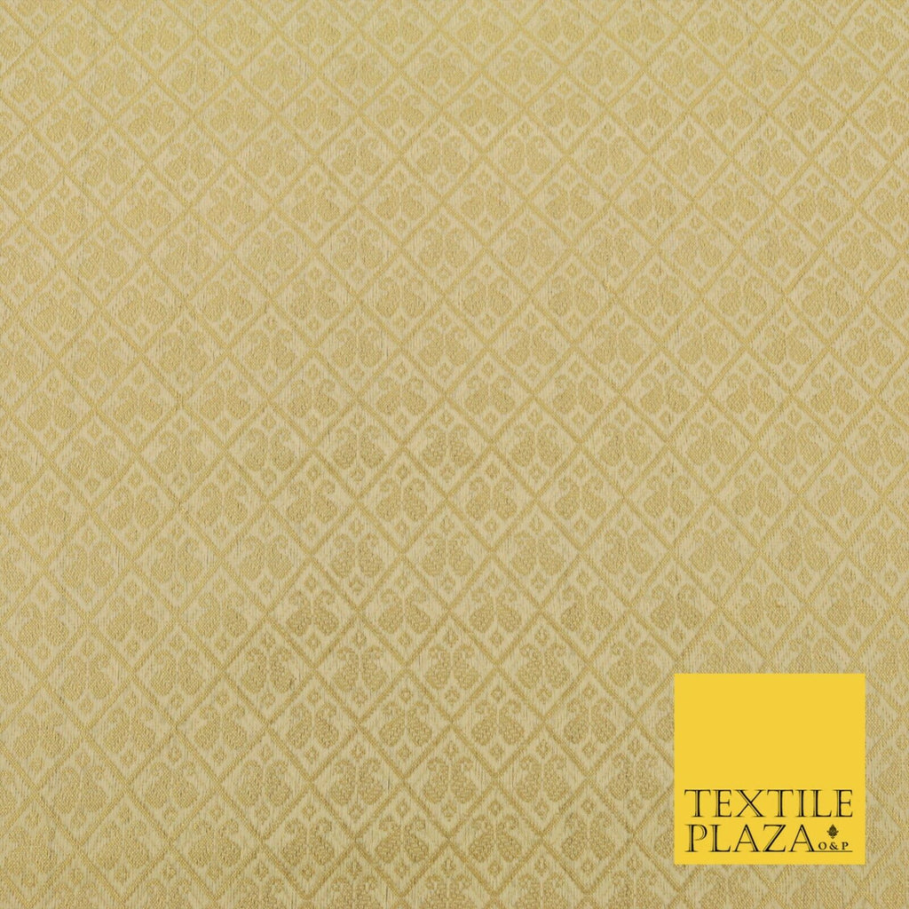 GOLD Paisley Diamond Check Indian Banarsi Brocade Fabric Dress Craft 1566