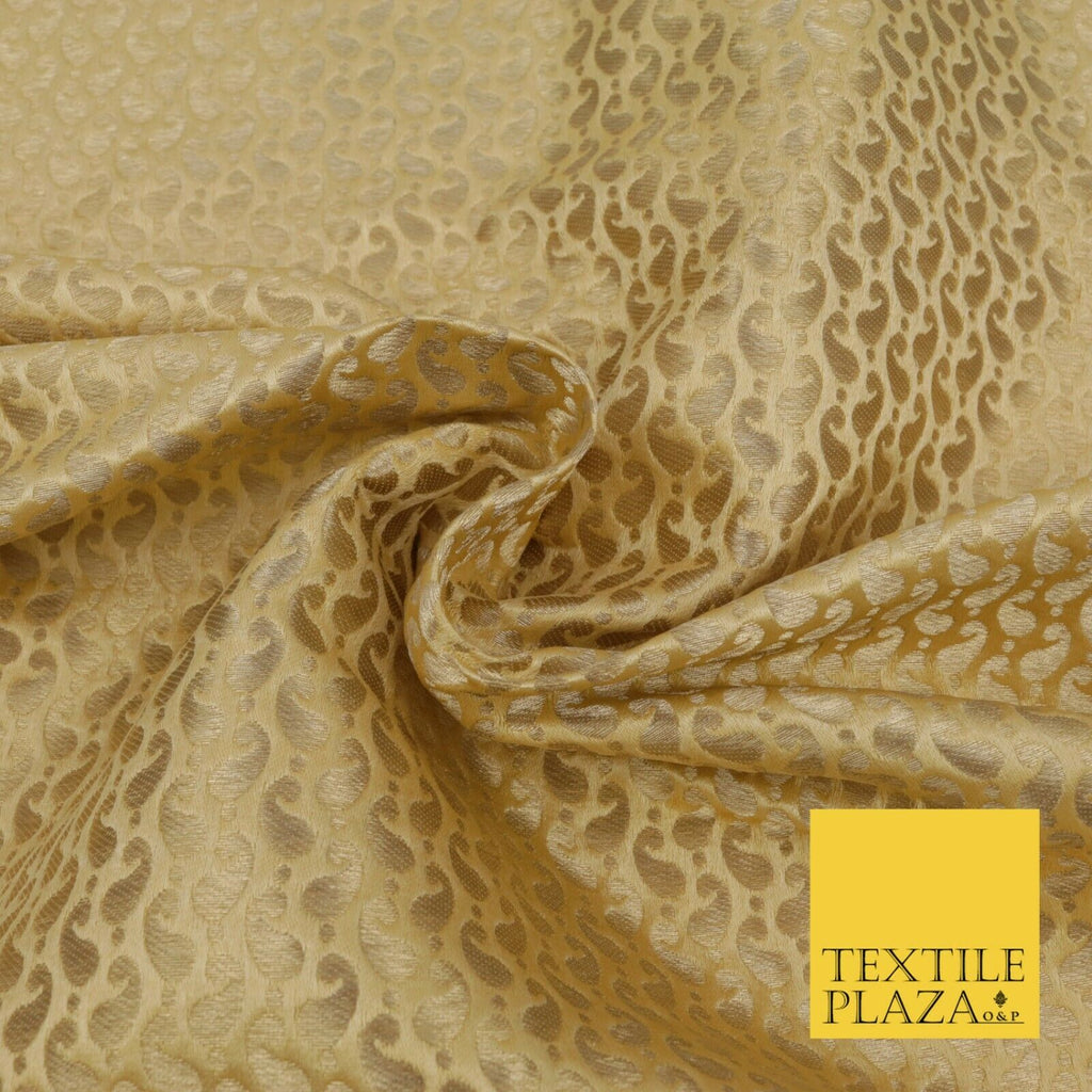 GOLD All Over Mini Paisley Indian Ornamental Banarsi Brocade Fabric Dress 1563
