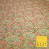 Green Pink Luxury Floral PURE Benarsi Brocade Woven Fine Dress Fabric Fancy 1759