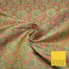 Green Pink Luxury Floral PURE Benarsi Brocade Woven Fine Dress Fabric Fancy 1759