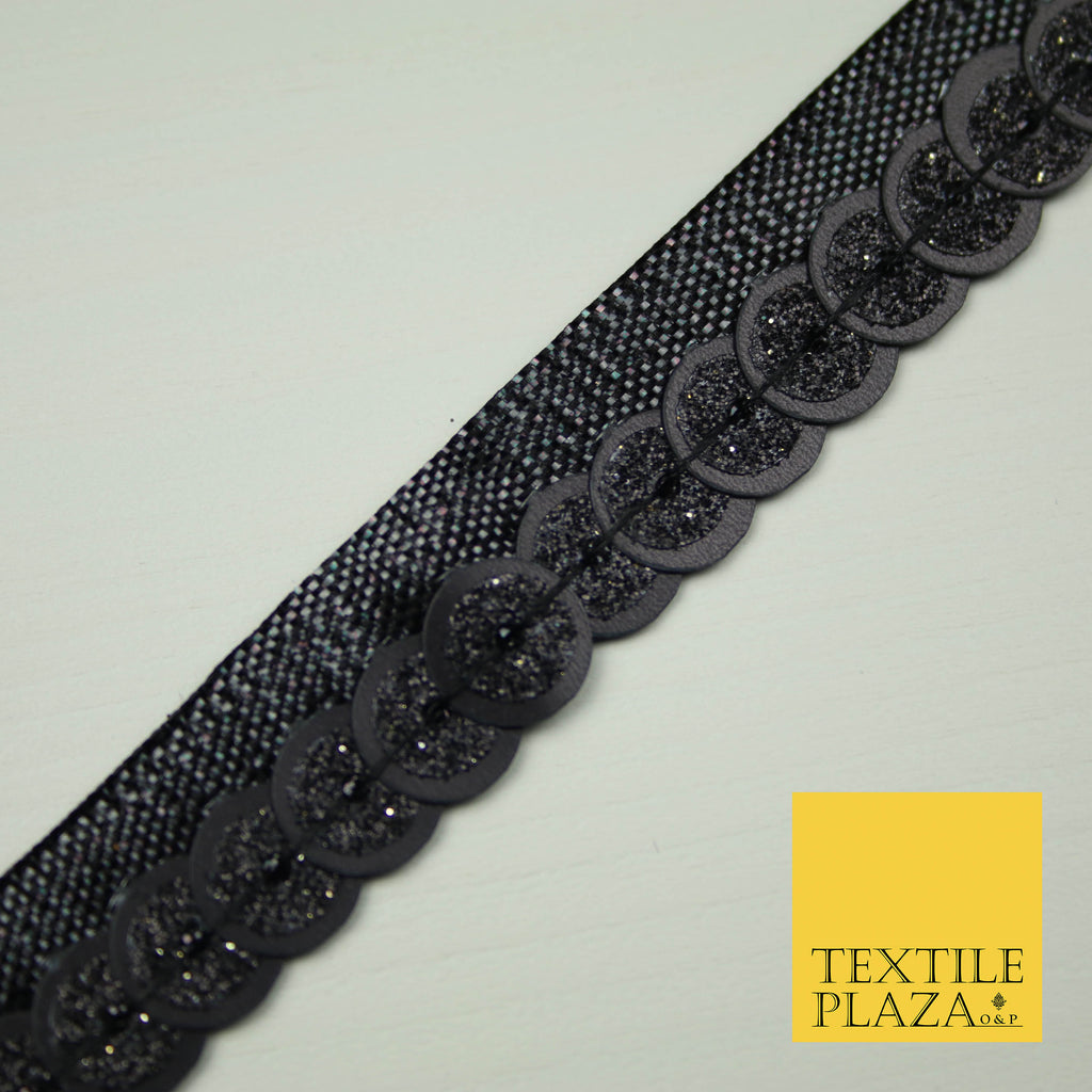 Full Black Glitter Double Sequin Ribbon Trimming Border Gota Sewing Trim X403