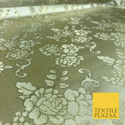 Luxury Ivory Metallic Gold Carnation Textured Brocade Jacquard Dress Fabric 1876