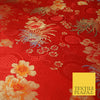 RED Oriental SHOU Floral Chinese Brocade Satin Embroidered Dress Fabric 3523