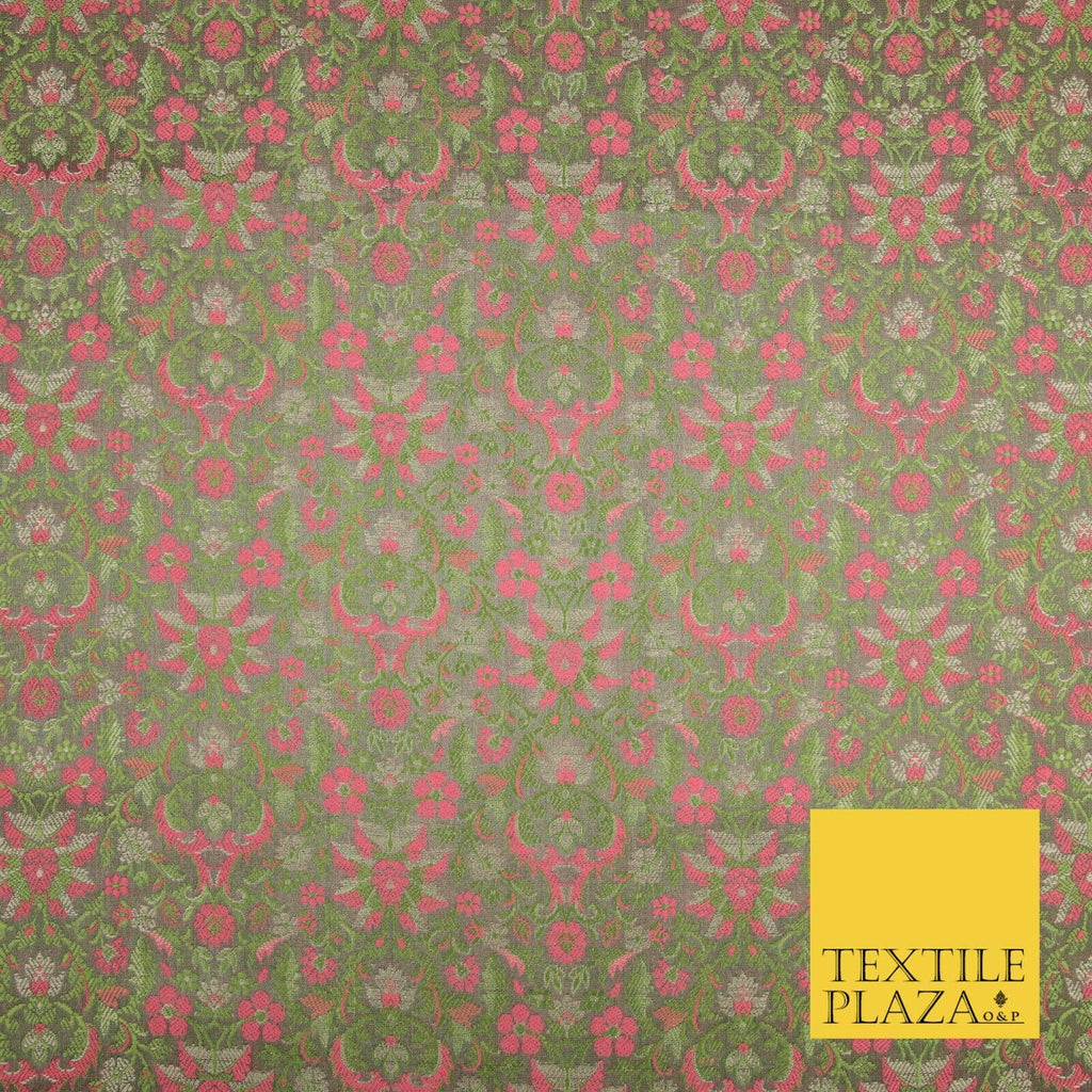 Mauve Luxury Floral PURE Benarsi Brocade Woven Fine Dress Fabric Fancy 1760