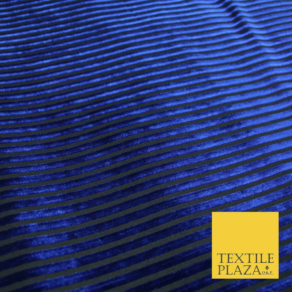 Premium Ribbed Striped Raised Velvet Velour Stretch Black Jersey Dress Fabric