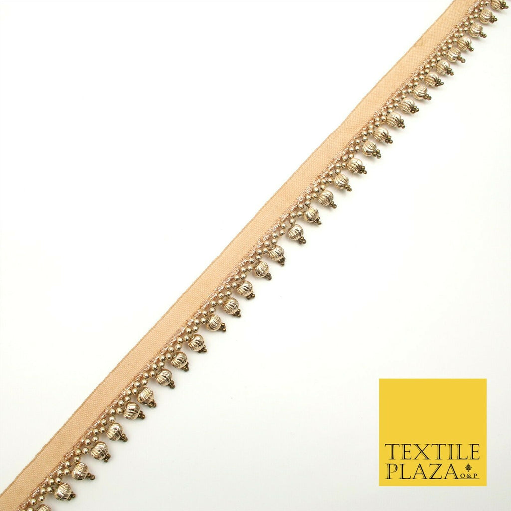 Light Gold Spherical Textured Pearl Trimming Border Ethnic Beaded Gota X310