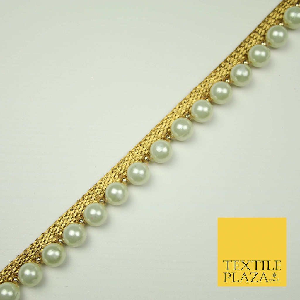 IVORY CREAM Large Pearl Bead Trimming Border Ribbon Ethnic Gota Trim Edging X408