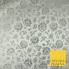 Silver Floral Carnation Vine Satin Metallic Brocade Dress Fabric Fancy 45