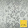 Silver Ornate Floral Outline Satin Metallic Brocade Dress Fabric Fancy 58