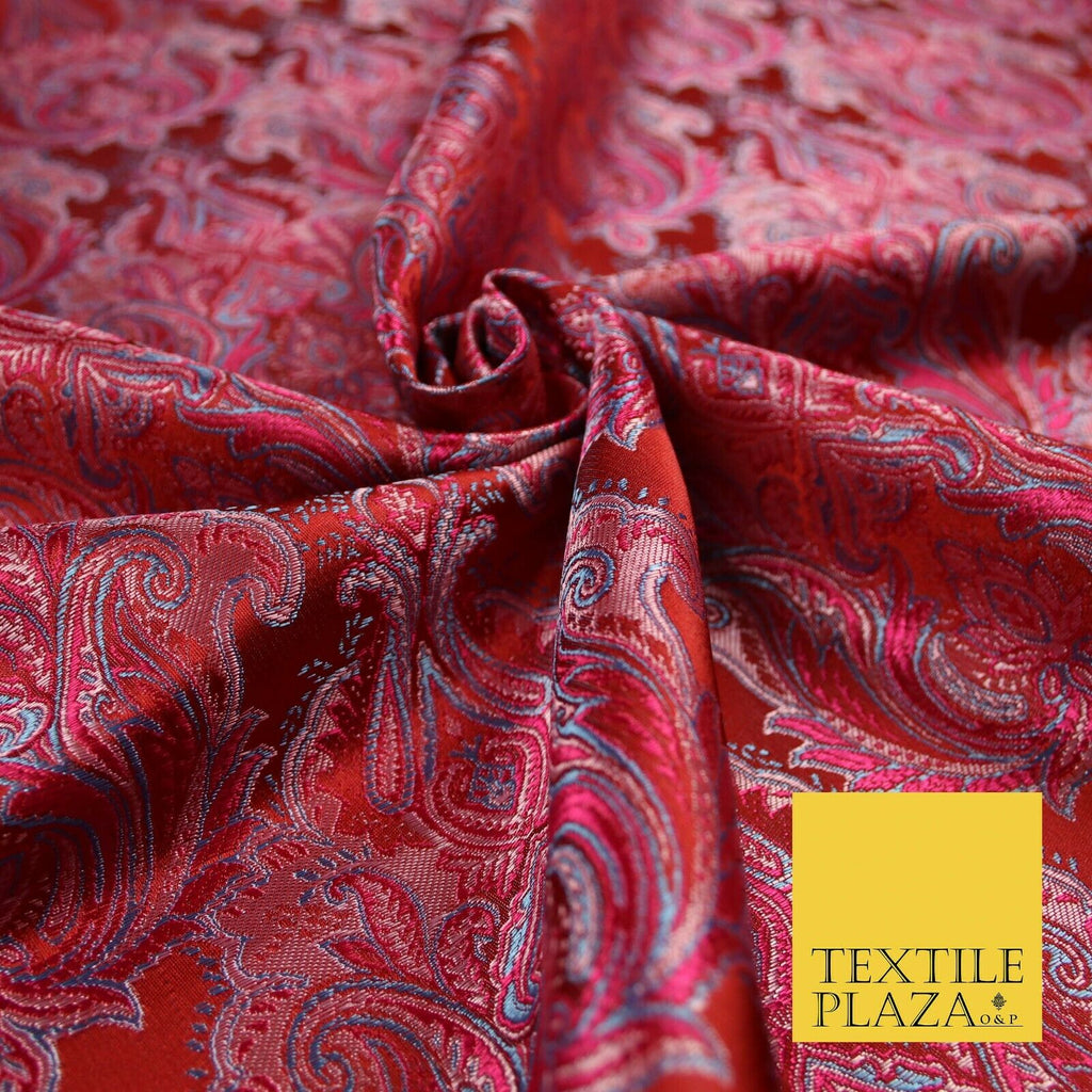 Cherry Red Fuchsia Ornate Damask Brocade Dress Fabric Metallic Fancy 58" 5999