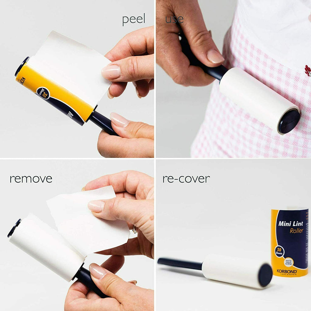 KORBOND Mini Lint Roller 30 Sheets Compact Travel Pet Hair 110710
