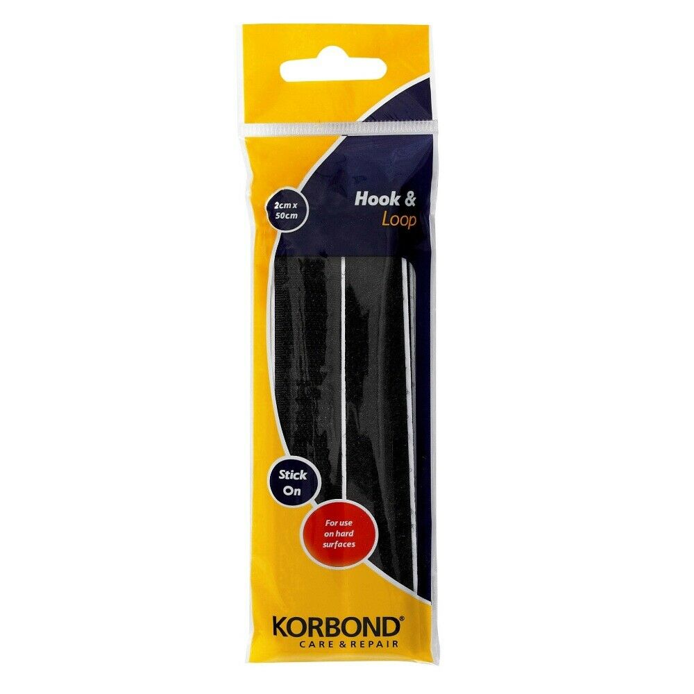 KORBOND Hook & Loop Stick On Press BLACK 2cm x 50cm Hard Surfaces 110116