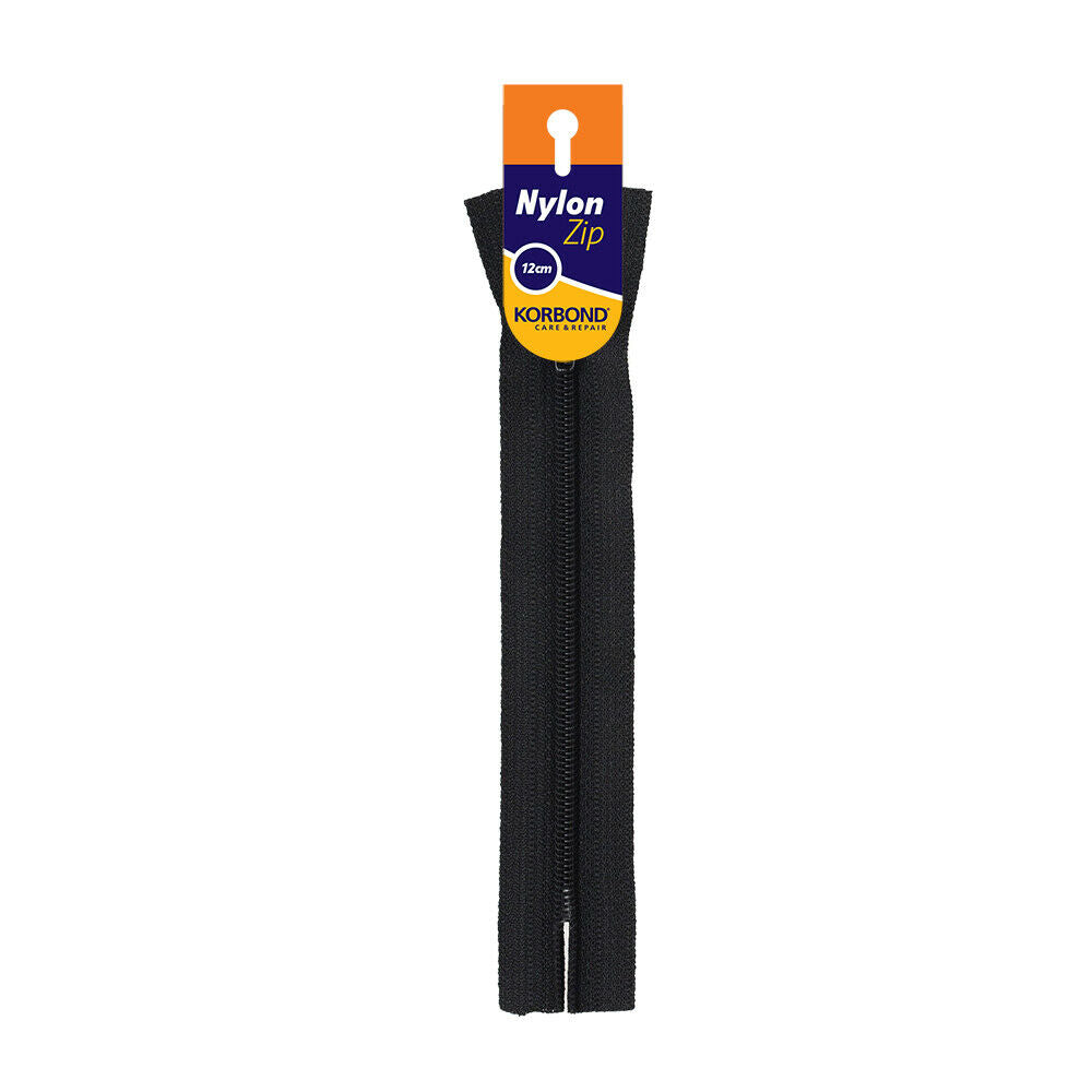 KORBOND High Quality 12cm Nylon Zips Black White Brown Cream Khaki Closed Ended