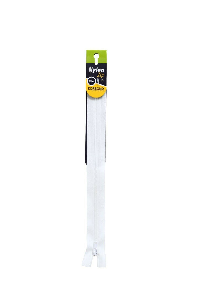 KORBOND High Quality 25cm Nylon Zips Black White Brown Cream Khaki Closed Ended