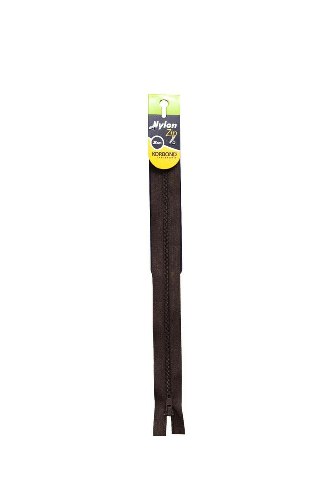 KORBOND High Quality 25cm Nylon Zips Black White Brown Cream Khaki Closed Ended