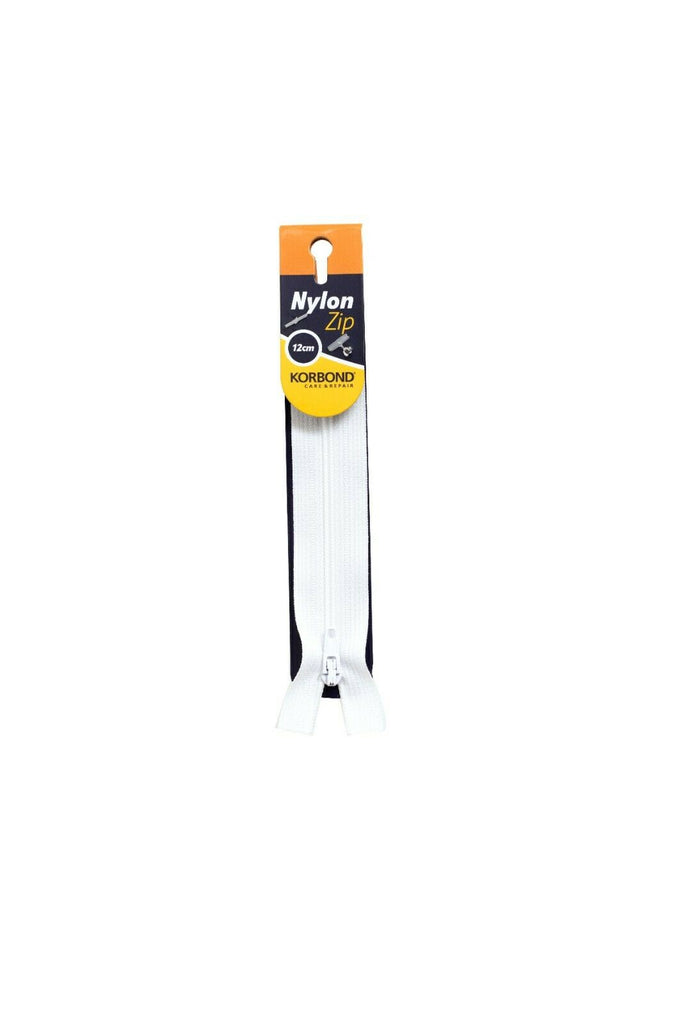KORBOND High Quality 12cm Nylon Zips Black White Brown Cream Khaki Closed Ended