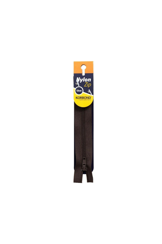 KORBOND High Quality 12cm Nylon Zips Black White Brown Cream Khaki Closed Ended