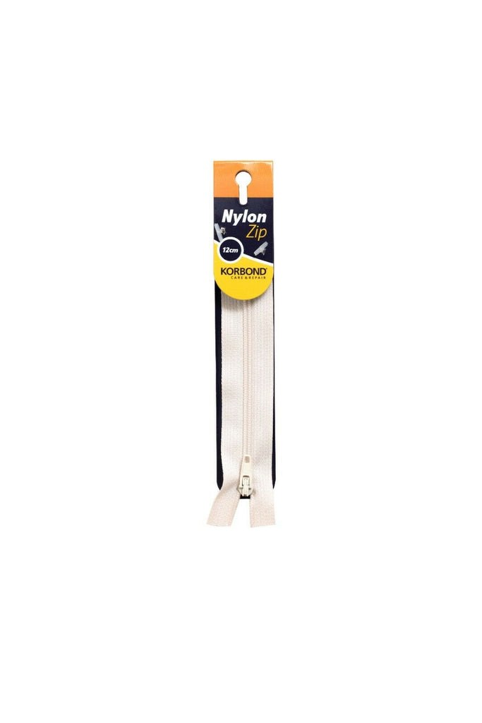 KORBOND High Quality 12cm Nylon Zips Black White Brown Cream Khaki Closed Ended