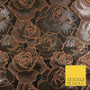 Black Peach Outline Floral Roses Textured Brocade Jacquard Dress Fabric 6783
